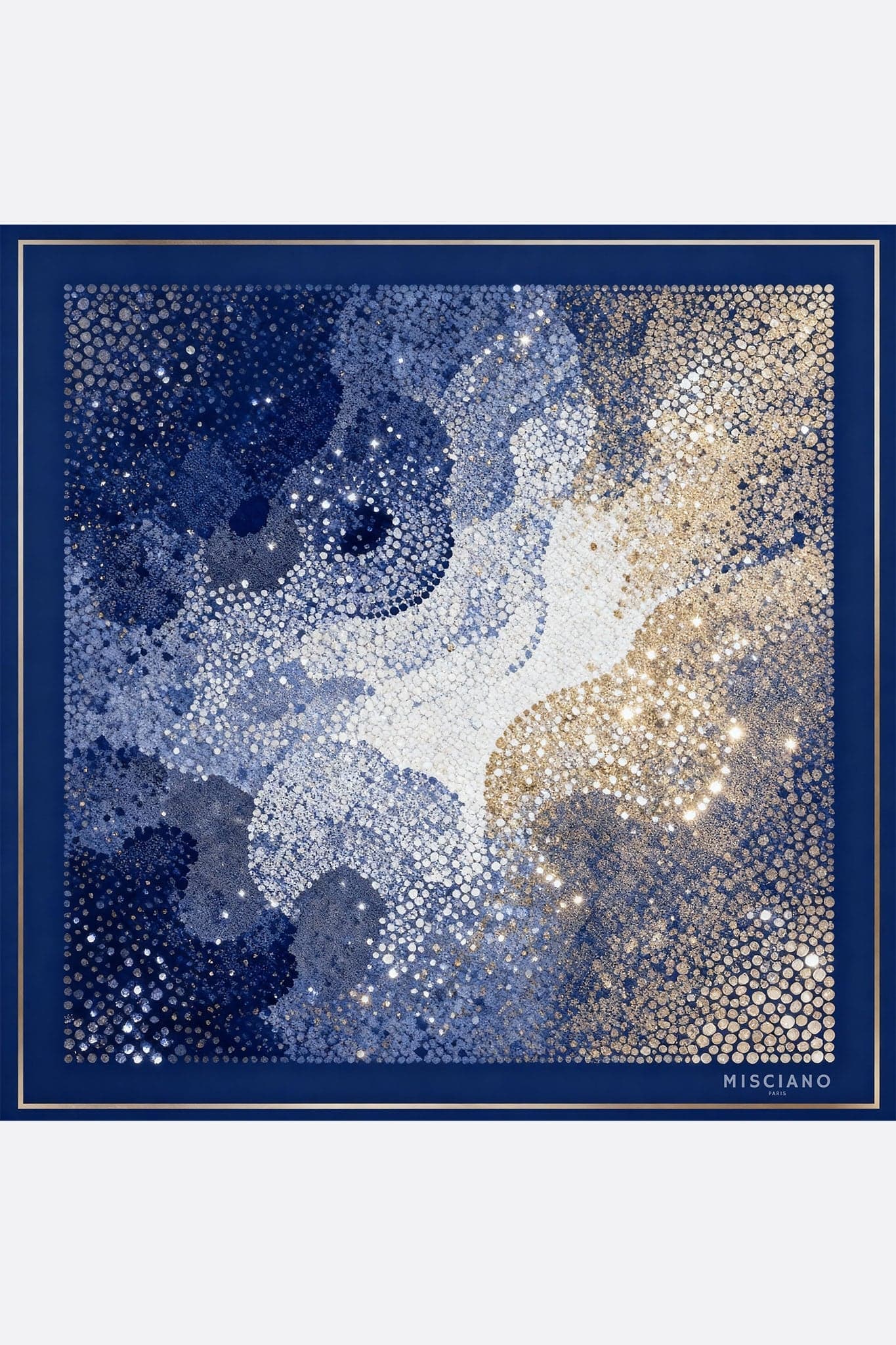 Carré di seta 90 Mosaico Notturno in blu profondo e dettagli dorati, accessorio elegante per serate raffinate e look...