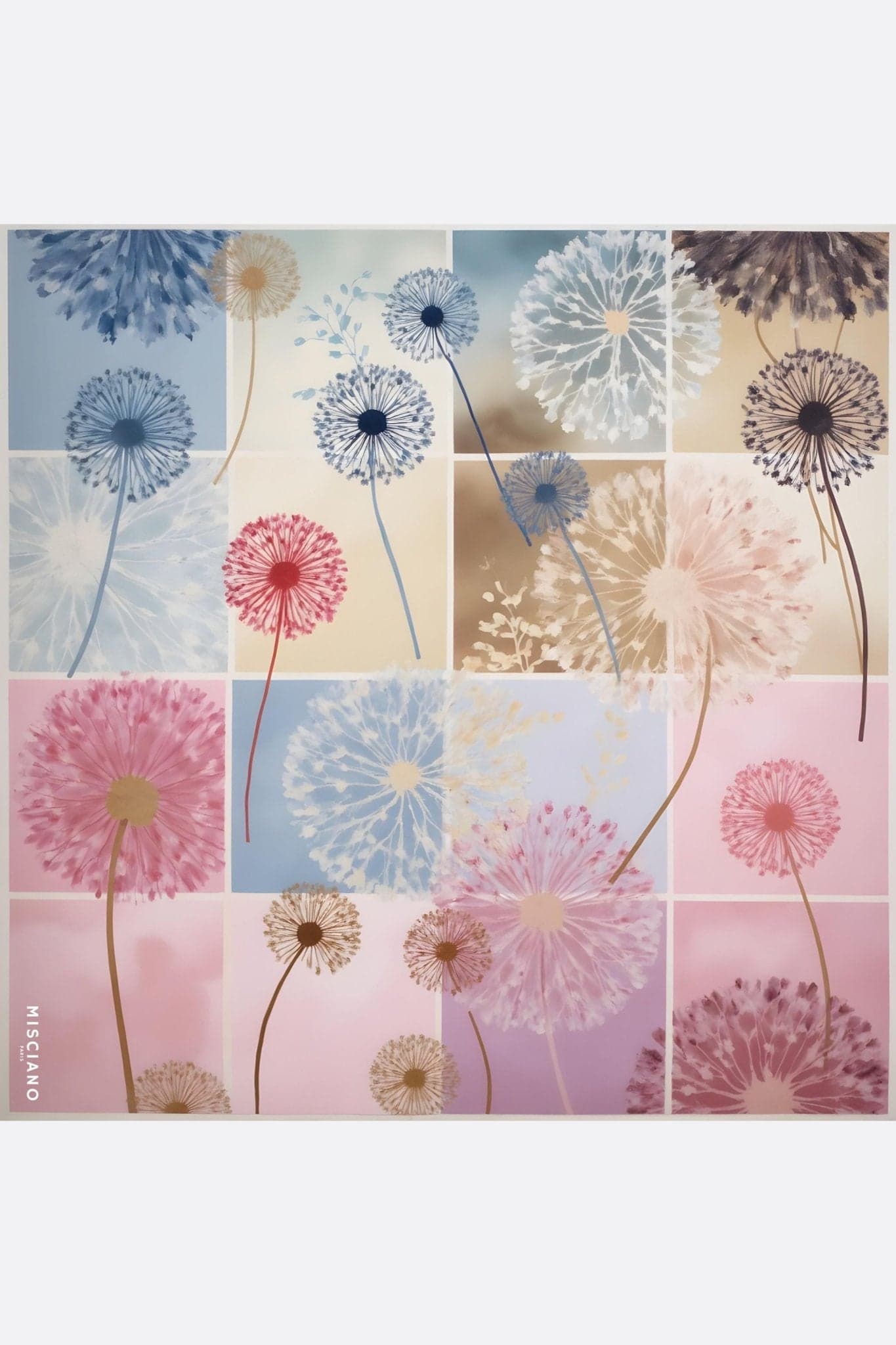 Pañuelo de seda 90x90 cm con estampado floral vibrante a doble cara, perfecto para añadir un toque elegante y fresco a tu...
