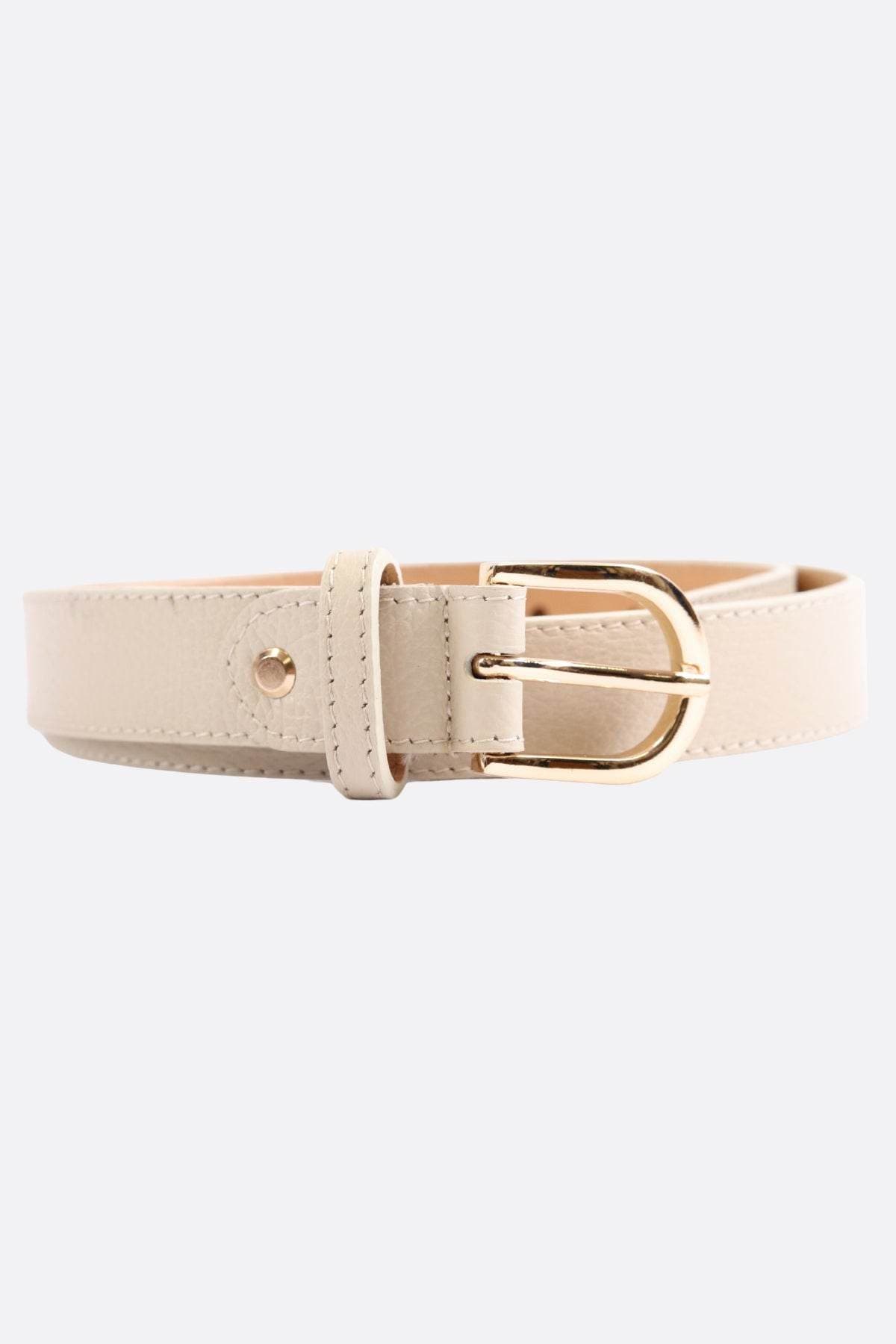 Chic beige textured leather belt, a timeless accessory enhancing any outfit for a sophisticated look.