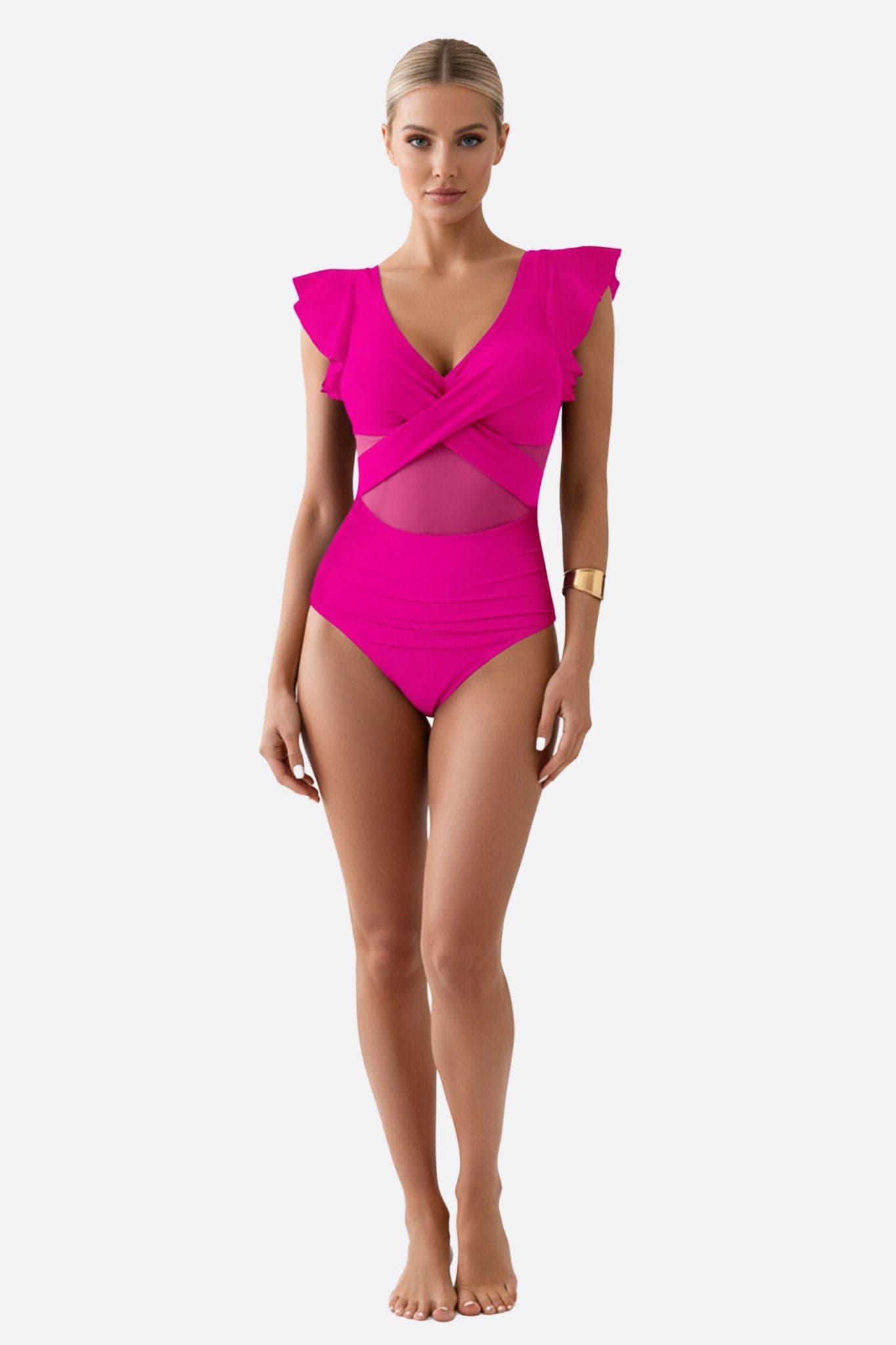 Maillot de bain une pièce fuchsia élégant avec détail noué, parfait pour des journées ensoleillées à la plage.