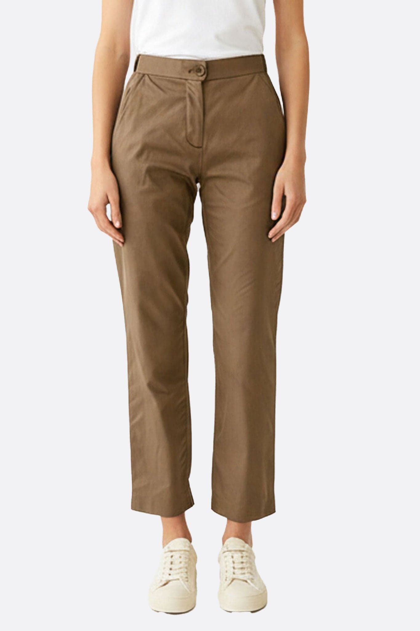 Pantalon camel à taille haute élastique, une pièce casual chic parfaite pour une sortie décontractée ou une journée au...