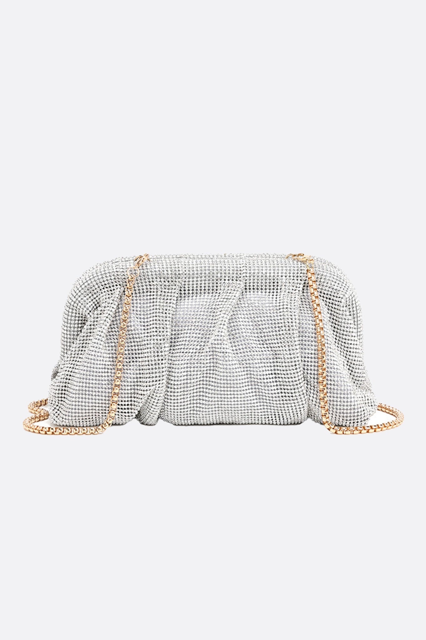 Elegante pochette da sera ornata di cristalli argentati, perfetta per illuminare i tuoi outfit da festa