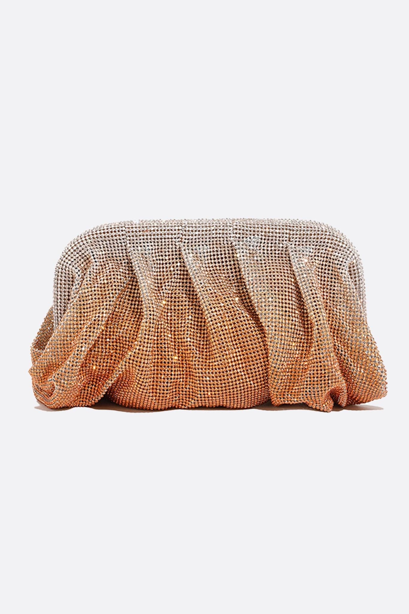 Pochette da sera nuvolata con cristalli sfumati in argento e rame, perfetta per completare un look elegante nelle serate...