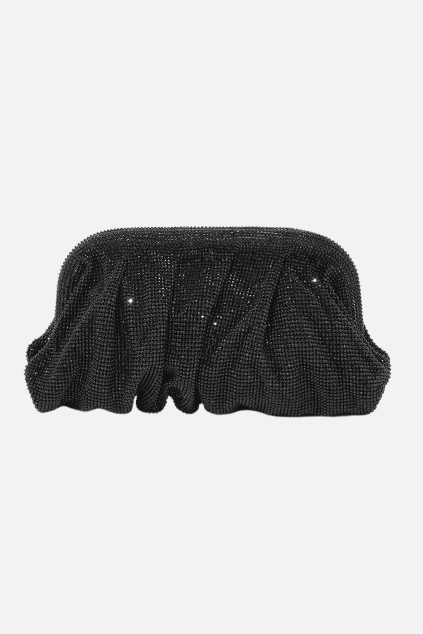 Elegant black evening clutch adorned with crystals, pleated silhouette, chic accessory for your refined evenings.