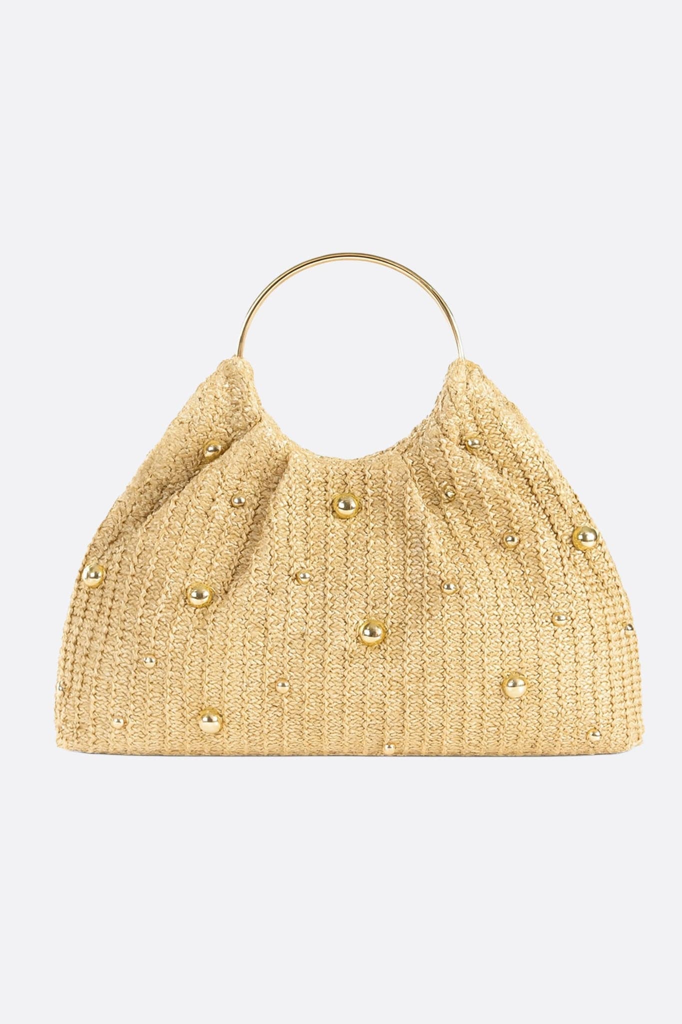 Golden raffia tote adorned with luminous beads, chic accessory for a sunny day or an elegant evening